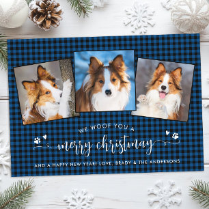 Woof You Merry Christmas Custom Dog Photo Collage Holiday Card