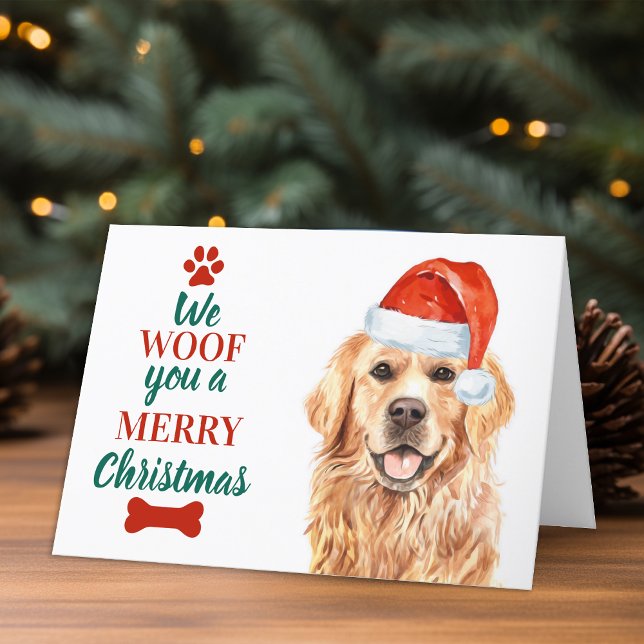 Woof You Merry Christmas Cute Dog Golden Retriever Holiday Card (Creator Uploaded)