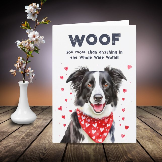 Woof you more than Border Collie Heart Bandanna Holiday Card (Creator Uploaded)