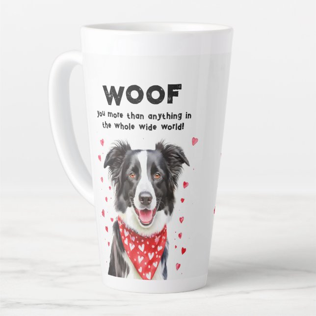 Woof you more than Border Collie Heart Bandanna Latte Mug (Left Angle)