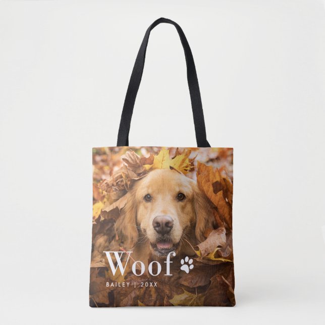 Woof | Your Dog's Photos and a Paw Print Tote Bag (Front)