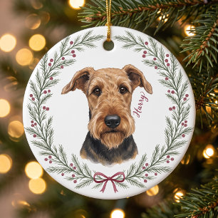 Woofkin Rustic Evergreen Berry Wreath Pet Portrait Ceramic Tree Decoration