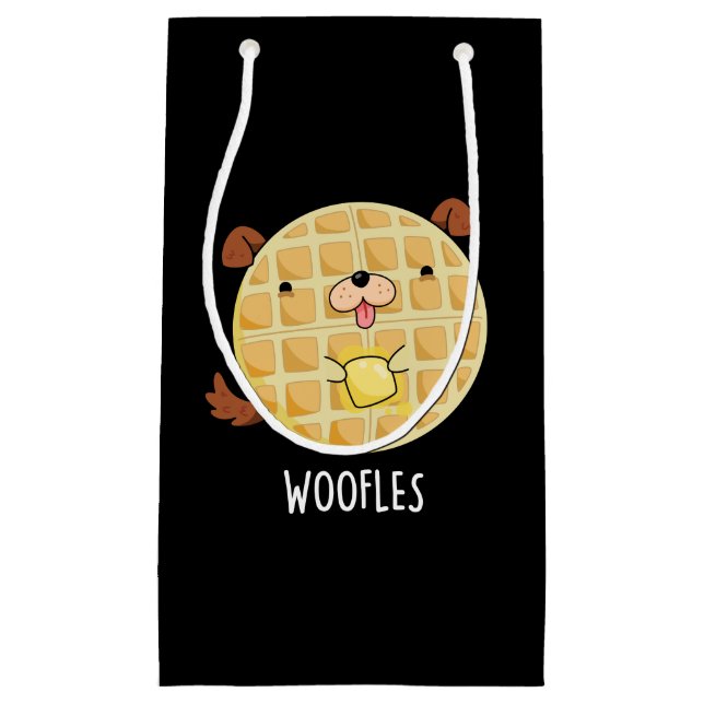 Woofles Funny Doggy Waffle Pun Dark BG Small Gift Bag (Front)