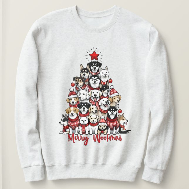 Woofmas Christmas Tree Ugly Sweatshirt (Design Front)
