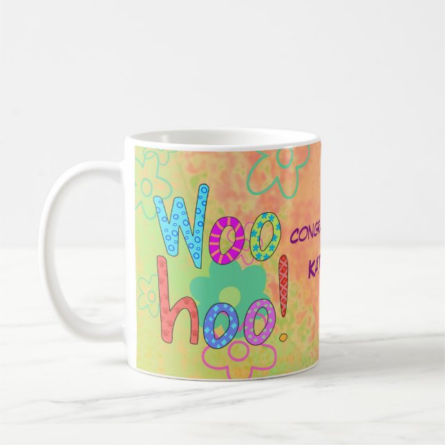 Woohoo Congratulations Name Personalised Graphic Coffee Mug (Left)