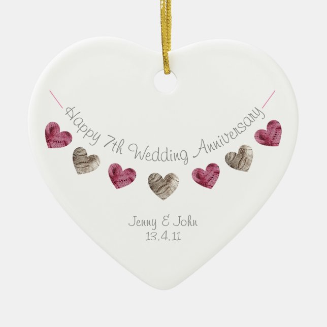 Wool 7th or any Wedding Anniversary Heart Ornament (Front)
