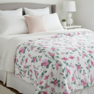 wool blanket, floral print blanket, pink blanket