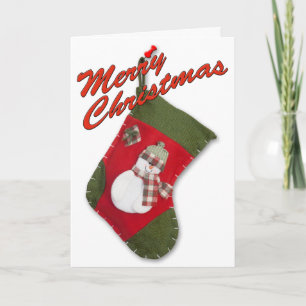 Wool Cap Snowman Plaid Scarf Christmas Stocking Holiday Card