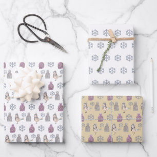 Wool Hats and Cute Sparrows Wrapping Paper Sheet