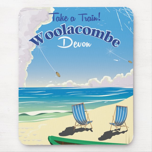 Woolacombe Devon beach travel poster Mouse Pad (Front)