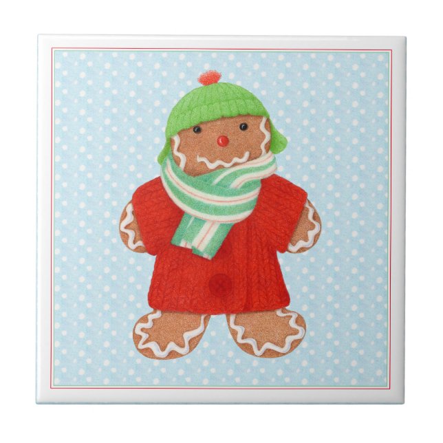 WOOLIE GINGERBREAD 4.25x4.25 Ceramic Tile + Snow (Front)