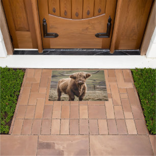 Woolly Brown Highland Cow, Doormat