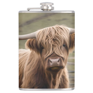 Woolly Brown Highland Cow, Hip Flask