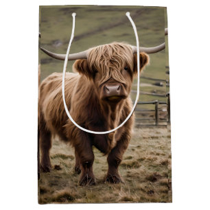 Woolly Brown Highland Cow, Medium Gift Bag
