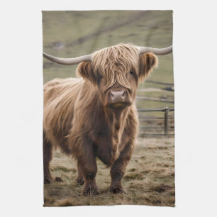 Woolly Brown Highland Cow, Tea Towel