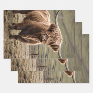 Woolly Brown Highland Cow, Wrapping Paper Sheet