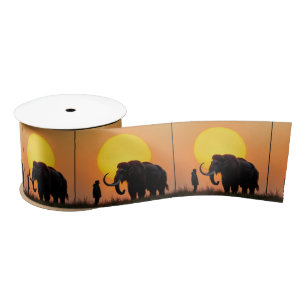 Woolly Mammoth and Man Satin Ribbon