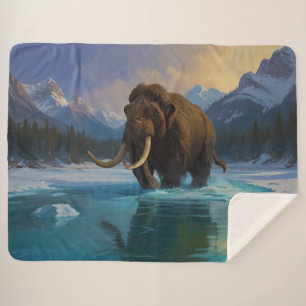 Woolly Mammoth and Rocky Mountains Sherpa Blanket