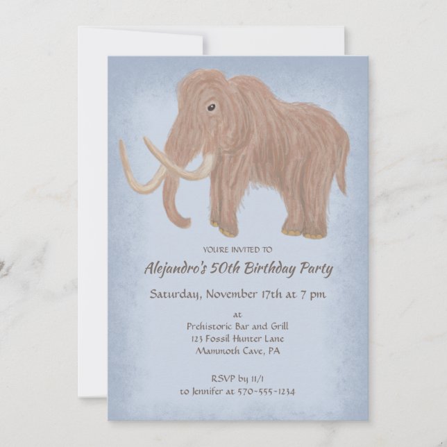 Woolly Mammoth Custom Birthday Party Invitation (Front)