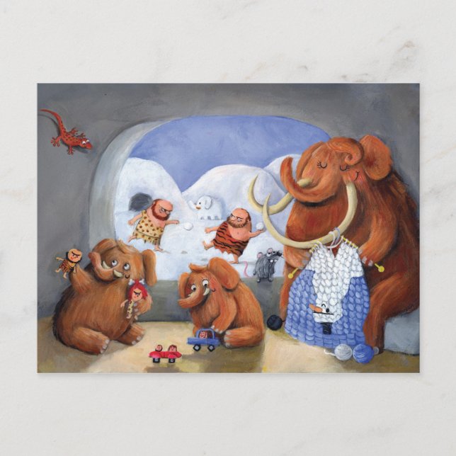 Woolly Mammoth Family in Ice Age Postcard (Front)
