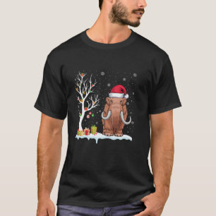 Woolly Mammoth Santa Hat Festive Tree Light Christ T-Shirt