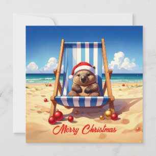 Woolly Wombat Santa hat Merry Christmas Holiday Card
