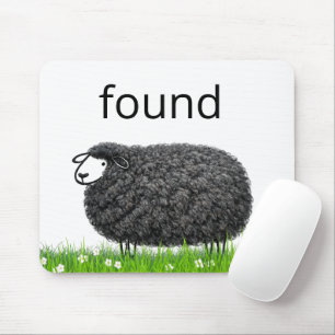 Wooly Black Sheep In Grass with Found Text Mouse Pad