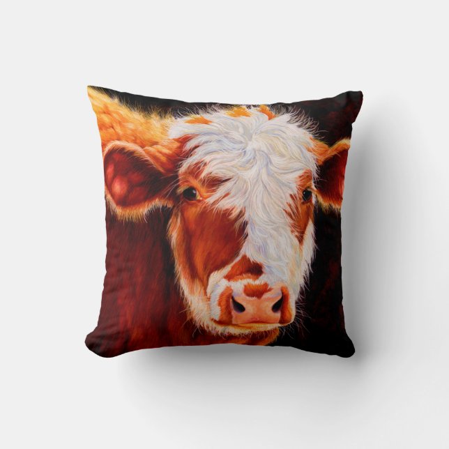 Wooly Bully - Hairy Hereford Calf Cow Pillow (Front)