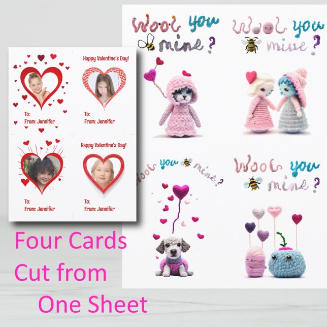 Wooly Critters Valentine's Day Quad-Card Holiday C Card (Creator Uploaded)