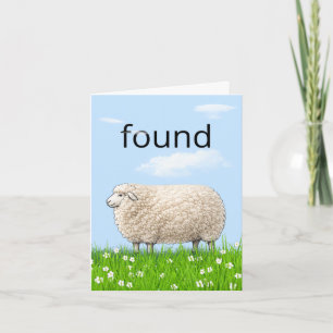 Wooly Sheep In Grass with "Found" Text Card