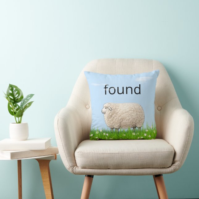 Wooly Sheep In Grass with "Found" Text Cushion (Chair)