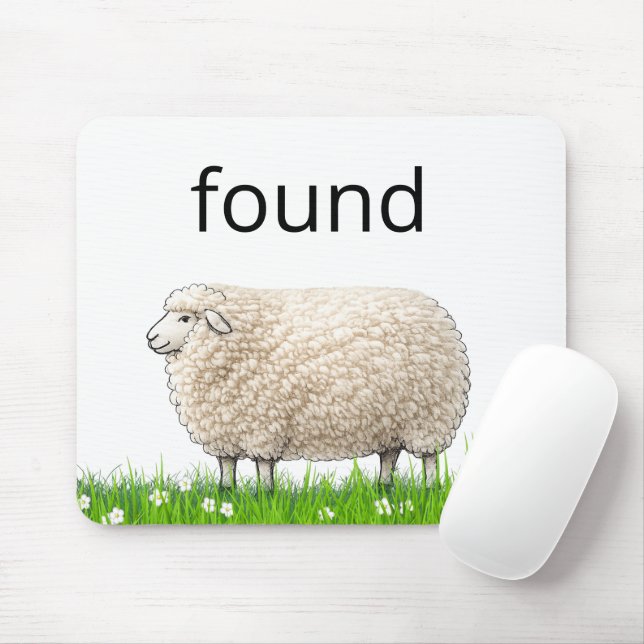 Wooly Sheep In Grass with "Found" Text Mouse Pad (With Mouse)
