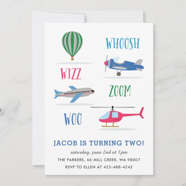 Woosh Vroom Woo Air Kid's birthday party  Invitation (Front)