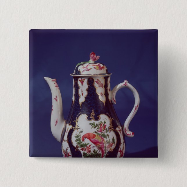 Worcester coffee pot, decorated with birds 15 cm square badge (Front)