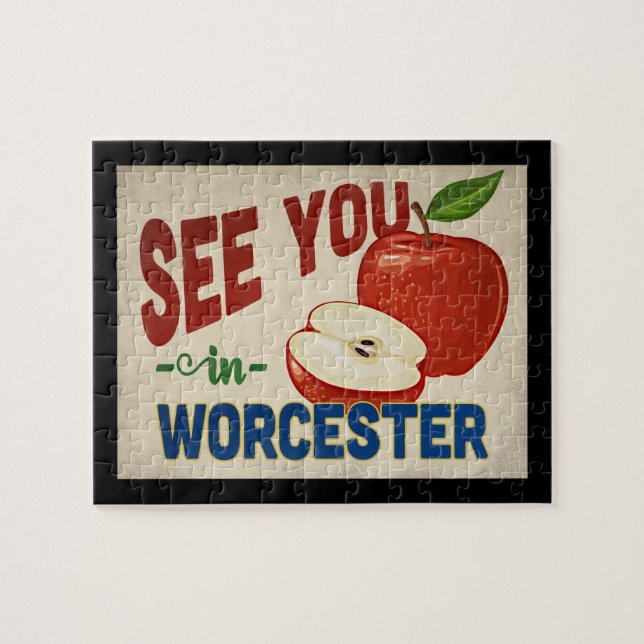 Worcester Massachusetts Apple - Vintage Travel Jigsaw Puzzle (Horizontal)