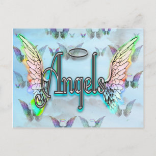 Word Art Angel with Wings & Halo Postcard