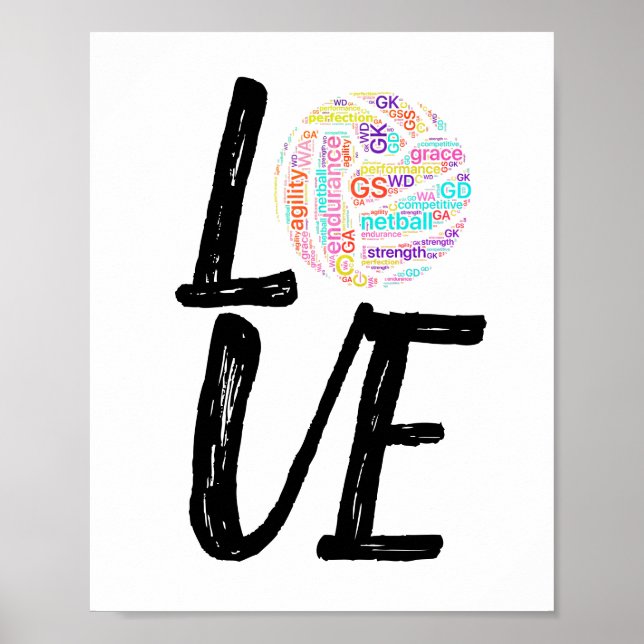 Word Art Ball Design Love Netball Poster (Front)