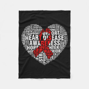 Word Art Heart Red Ribbon Heart Disease Awareness Fleece Blanket