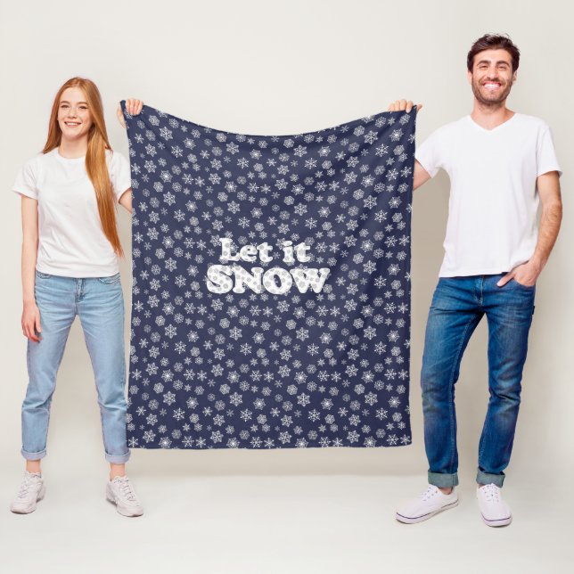 Word Art - Let it Snow with Snowy Background Fleece Blanket (In Situ)