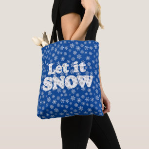 Word Art - Let it Snow with Snowy Background Tote Bag