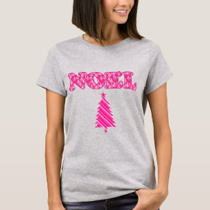 Word Art - Noel Patterned in Fuchsia Pink Trees   T-Shirt