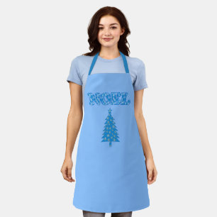 Word Art - Noel Patterned with Trees Light Blue Apron
