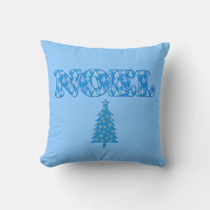 Word Art - Noel Patterned with Trees Light Blue  Cushion