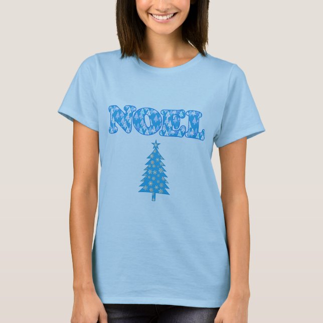 Word Art - Noel Patterned with Trees Light Blue  T-Shirt (Front)