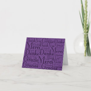 Word Art: Thank You in Multi Languages - Purple Card