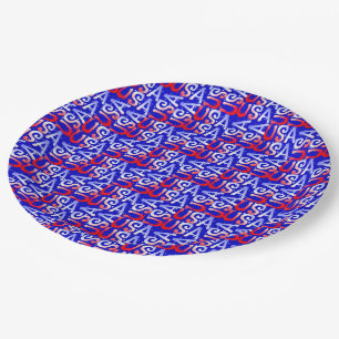 Word Art USA Text, Blue-PAPER PARTY PLATES