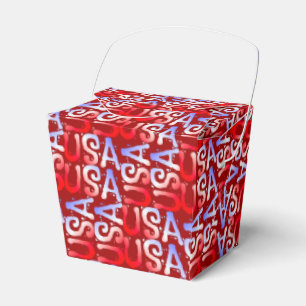 Word Art USA Text,Red-PARTY FAVOR BOX, take out Favour Box