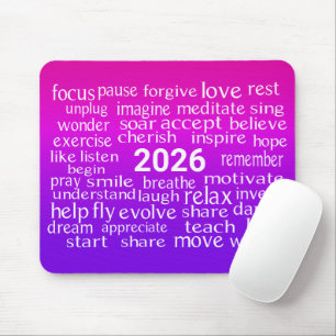 Word Cloud 2025 On Pink and Purple Mouse Pad