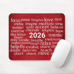 Word Cloud 2026 On Red Leather Mouse Pad
