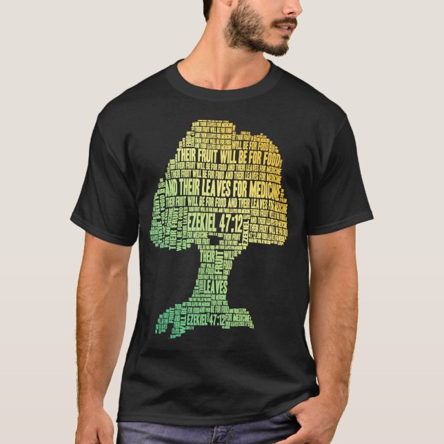 Word Cloud Tree Bible Scripture Ezekiel 4712 T-Shirt (Front)